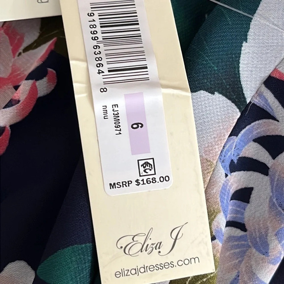 Eliza J Floral Long Sleeve High-Low Faux Wrap Dress in Navy Multi - NEW - Size 6 - Picture 6 of 9